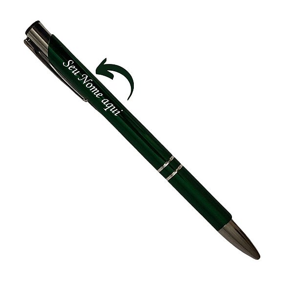 Caneta Metal Clássica 2 Listras - Personalizada com Nome - Verde