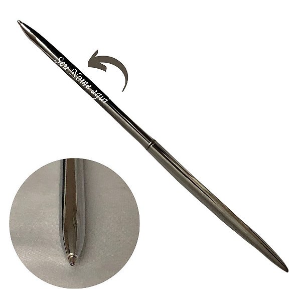 Caneta Metal Agulha - Personalizada com Nome - Prata