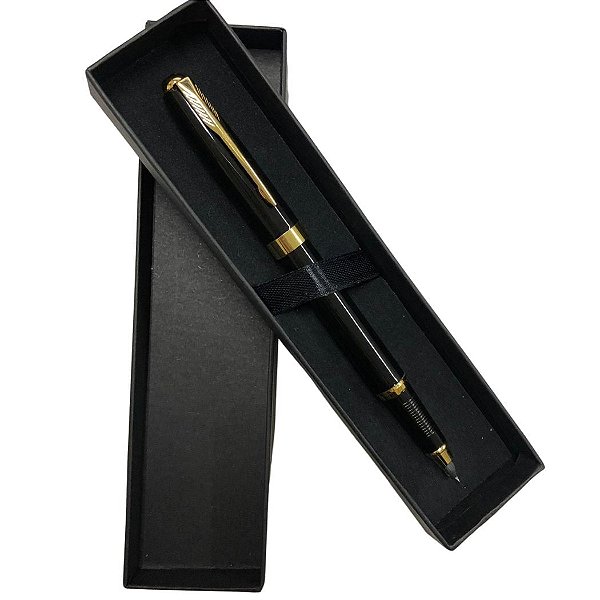 Caneta Metal Tinteiro - Personalizada com Nome - Preto  e Dourado