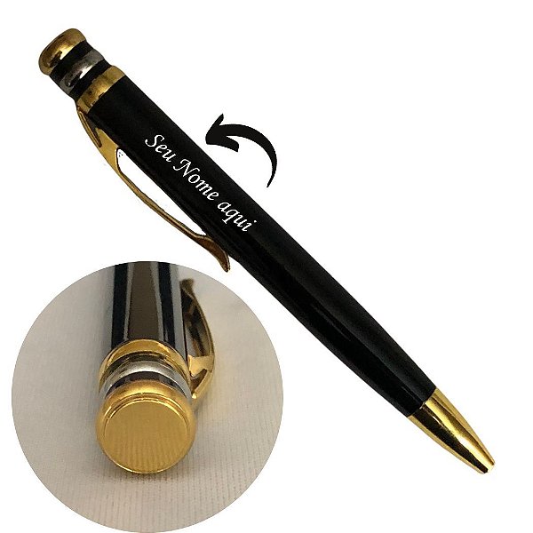 Caneta Metal Executiva Personalizada com Nome - Preta e Dourada