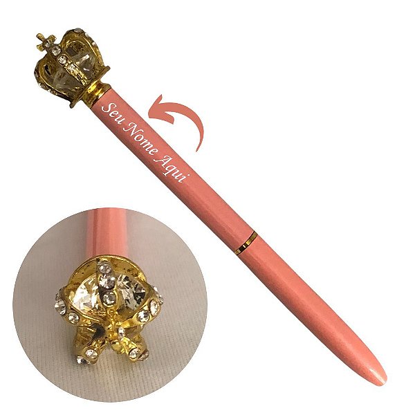 Caneta Metal Coroa Personalizada com Nome - Rosa