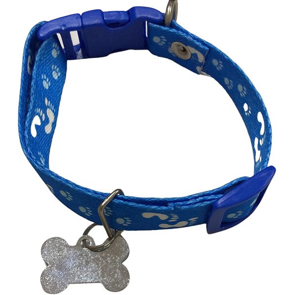 Coleira Pet Personalizada - Azul Patinhas