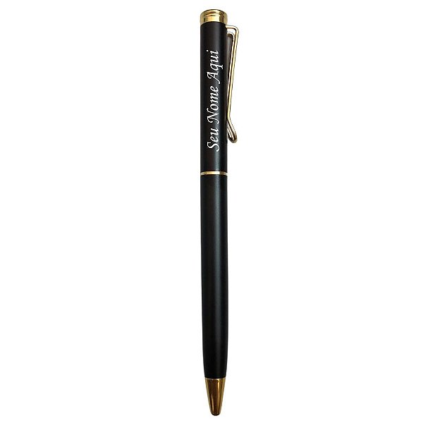 Caneta Metal Preto com Dourado Personalizado com Nome - Com Estojo
