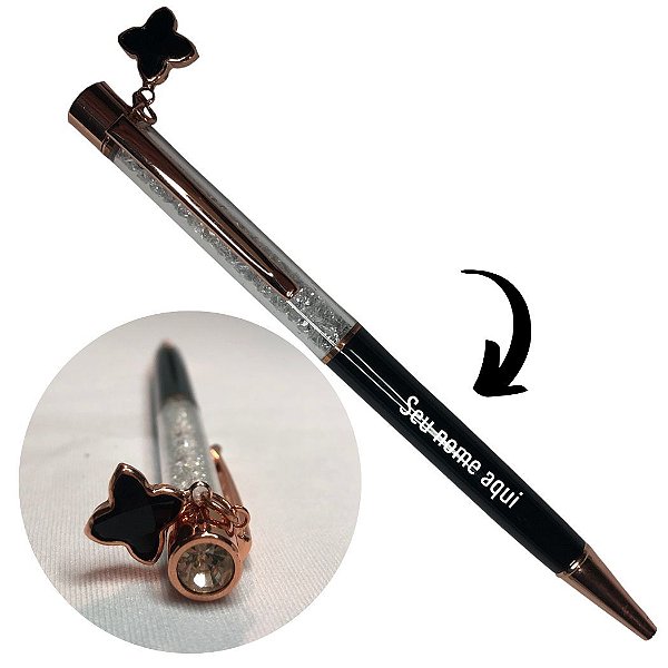 Caneta Metal com Pingente Preta - Personalizada