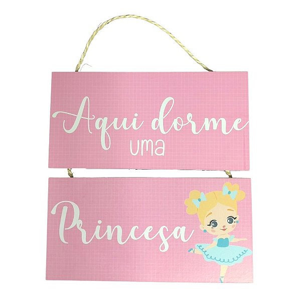 Duo Placa de MDF - Aqui Dorme uma Princesa (10cmx20cm)