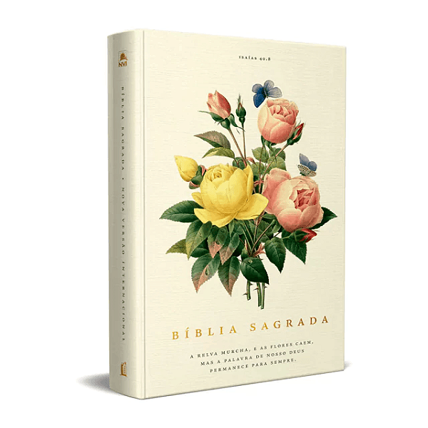 Bíblia Sagrada NVI, Amarelo Flores, Isaías 40:8 - Capa Tecido