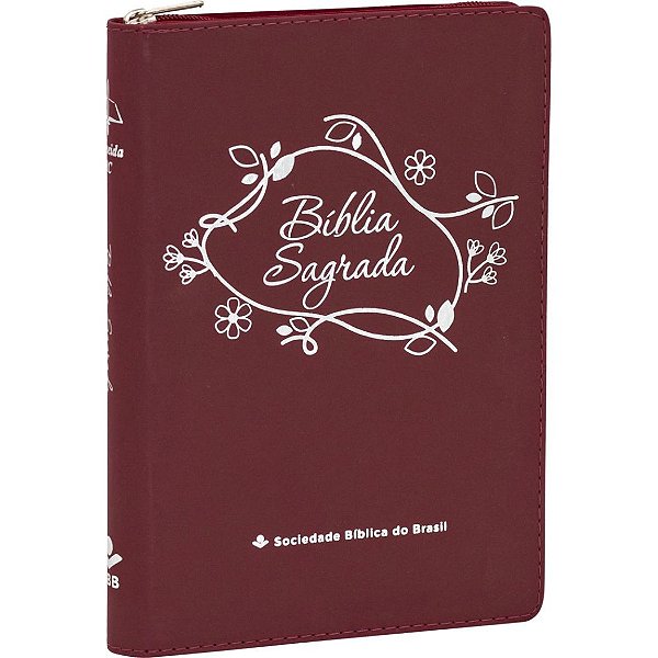 Bíblia RC Letra Grande com Zíper - Vermelha - Flores - SBB