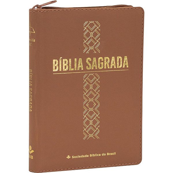 Bíblia RC Letra Grande com Zíper - Cruz - Caramelo - SBB