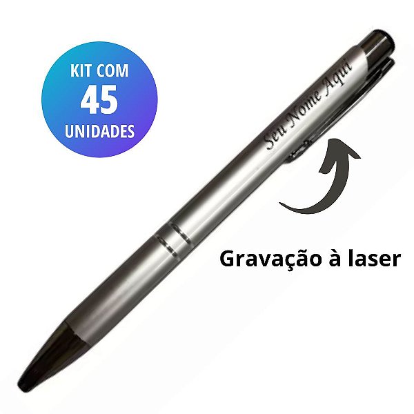 Kit 45 Canetas Metal Clássica 2 Listras - Personalizada com Nome - Prata