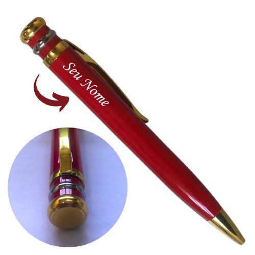 Caneta Metal Executiva Personalizada com Nome - Vermelho com Dourado e Prata