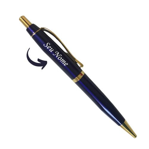 Caneta Metal Executiva Personalizada - Azul com Dourado