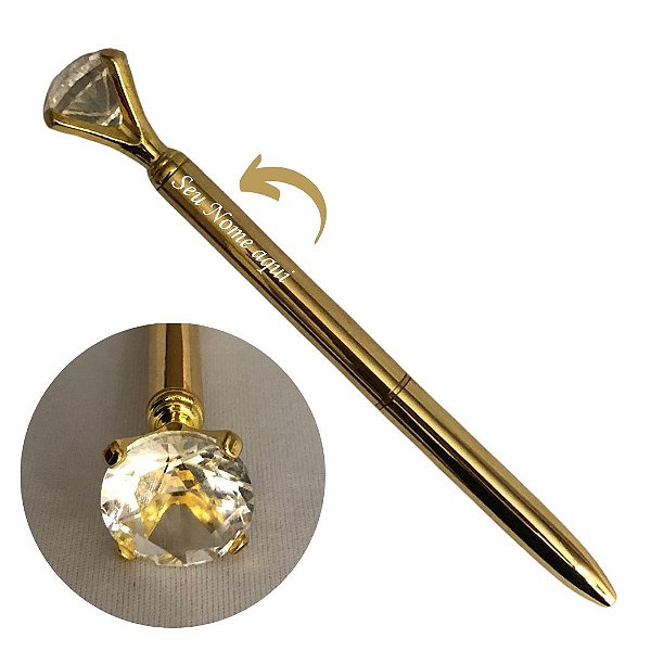 Caneta Metal Diamante Personalizada com Nome - Dourado