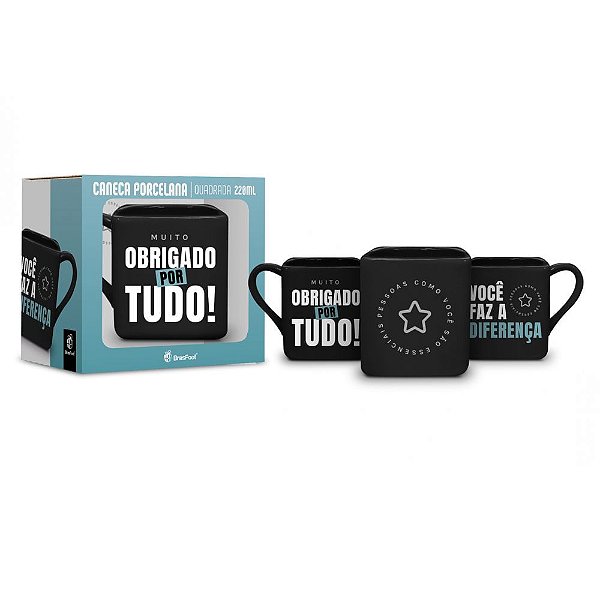 Caneca de Porcelana Quadrada - Muito Obrigado por Tudo - Brasfoot