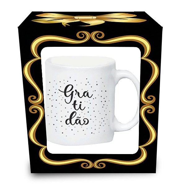 Caneca de Porcelana - Gratidão Pontilhados - Branca - Cerâmica Regina