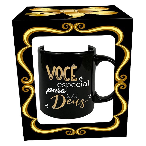 Caneca de Porcelana - Você é Especial para Deus - Preta - Cerâmica Regina