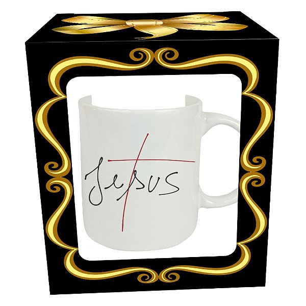 Caneca de Porcelana - Jesus Cruz - Branca - Cerâmica Regina