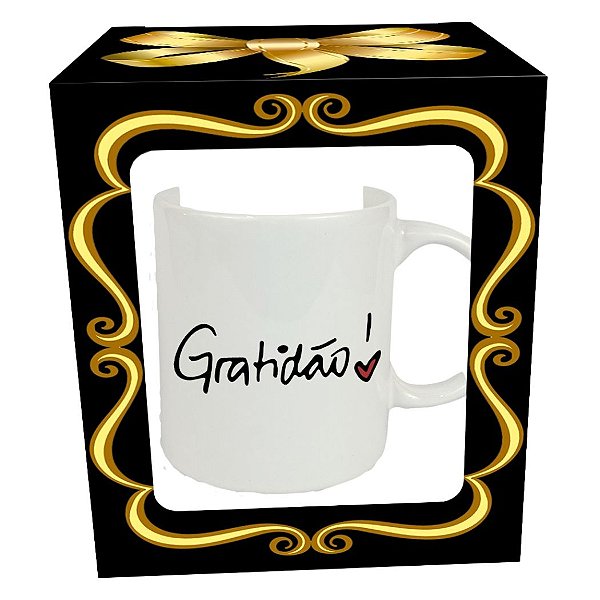 Caneca de Porcelana - Gratidão Coração - Branca - Cerâmica Regina