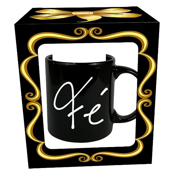 Caneca de Porcelana - Fé - Preta - Cerâmica Regina
