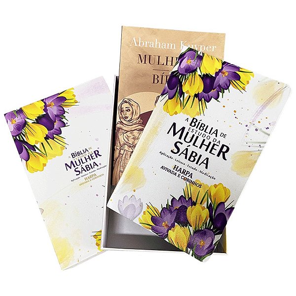 Box Bíblia de Estudo da Mulher Sábia RC + Livro Mulheres da Bíblia - C/Harpa Avivada e Corinhos - Capa Luxo - Buque Tulipas - CPP