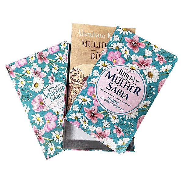 Box Bíblia de Estudo da Mulher Sábia RC + Livro Mulheres da Bíblia - C/Harpa Avivada e Corinhos - Capa Luxo - Jardim Margaridas - CPP