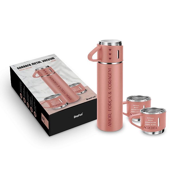 Garrafa Metal Vacuum - Amor, Força e Coragem - Brasfoot