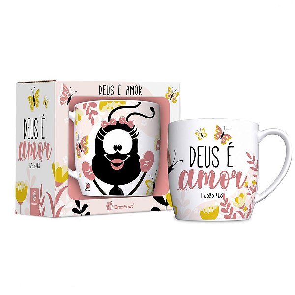 Caneca de Porcelana - Flau - Deus é Amor - Brasfoot (Turma do Smilinguido)
