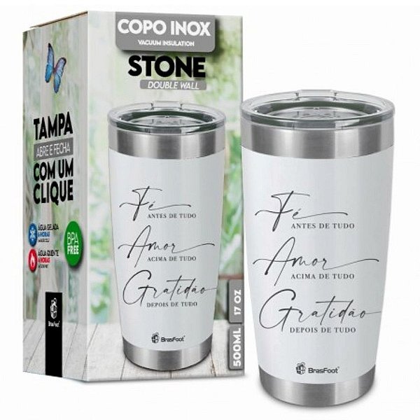 Copo Térmico - Fé, Amor e Gratidão  - Branco