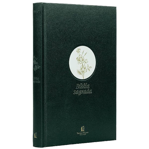 Bíblia NVI - Letra Grande - Capa Dura Tecido Verde Cetim - Flor Minimalista - Thomas Nelson