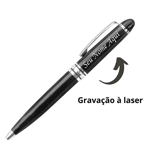 Caneta Executiva Arredondada Preta com Prata - Personalizado