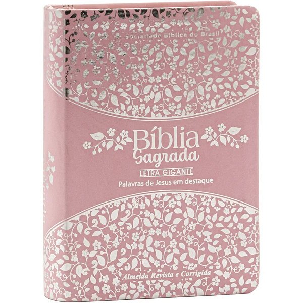 Bíblia RC Rosa Com Flores Prata - Letra Gigante - SBB