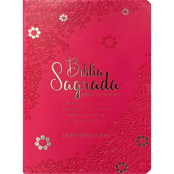 Bíblia RC Harpa e Corinhos Floral Pink - Letra Hipergigante - Capa Emborrachada - CPP