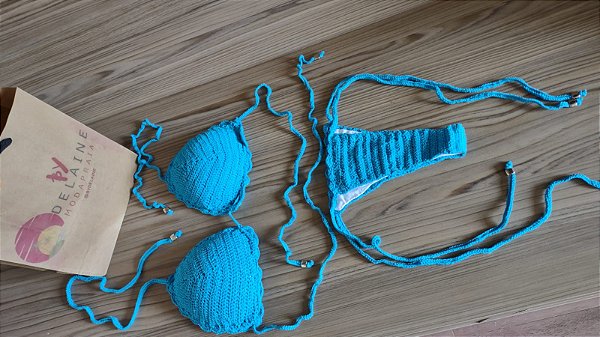 Biquíni de Crochê c/Bojo Azul