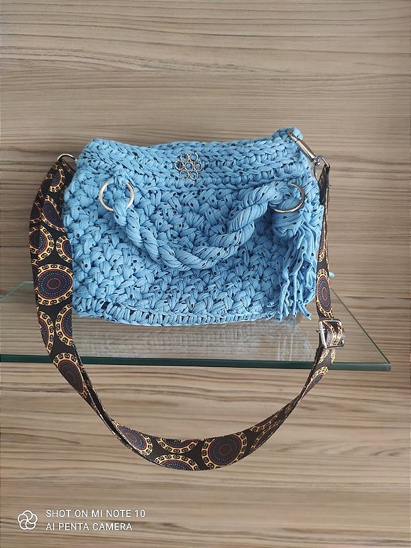 Bolsa Crochê Azul Bolinha