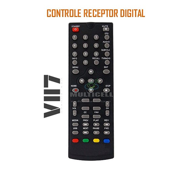 CONTROLE RECEPTOR DIGITAL VII7 TECNOLOGY DVT-B003 SKY-7018 1ª LINHA