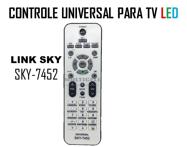 CONTROLE UNIVERSAL PARA TV DE LED SKY-7452  LINE PRATA