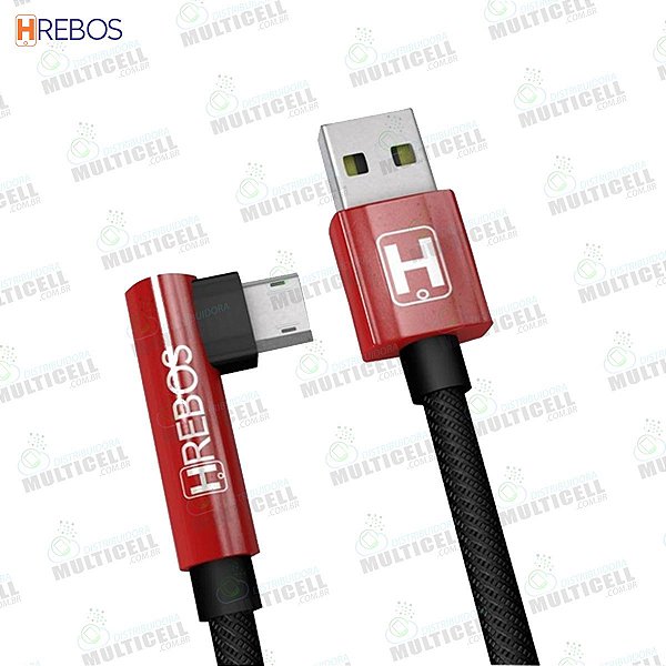 CABO USB TECIDO PLUG LATERAL 3.1A 1.2M TURBO HREBOS HS-12 MICRO USB V8