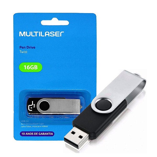 Pen Drive 16GB Twist USB Leitura 10MB/s e Gravação 3MB/s Preto - Multilaser