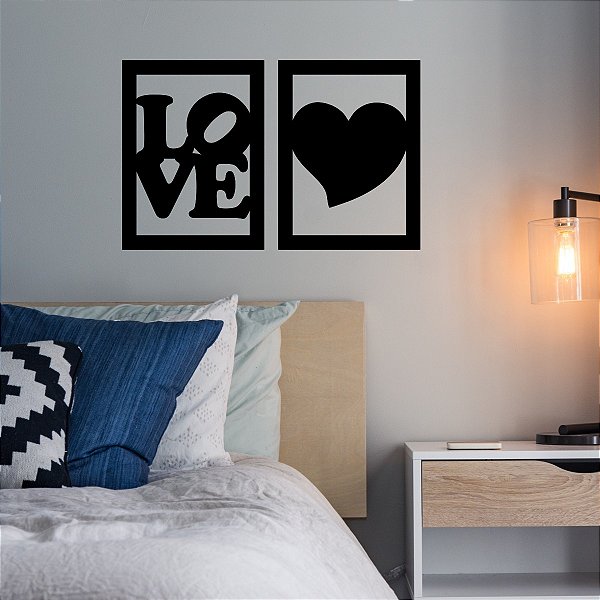Quadro Duplo Love e Coração Preto Fosco