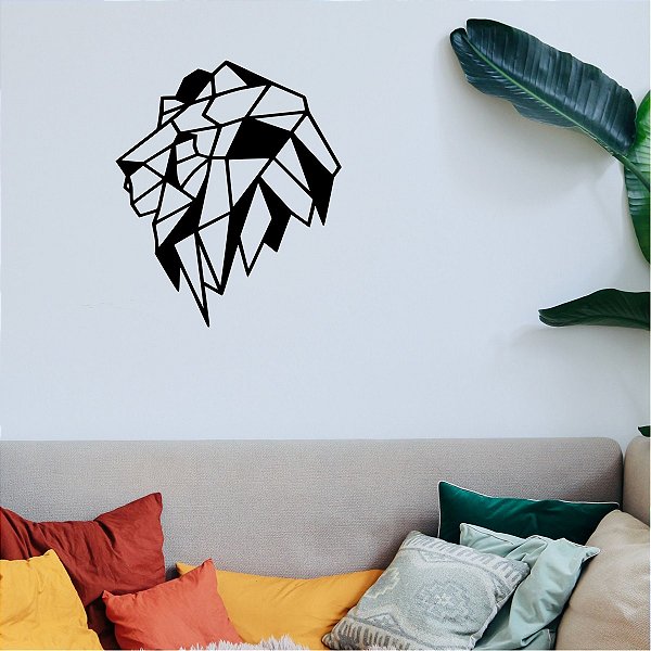 Quadro Leão Geométrico Preto Fosco
