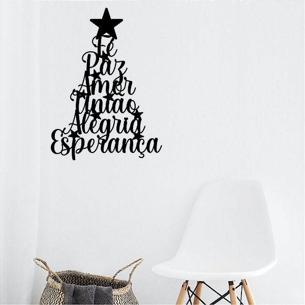 Quadro Árvore de Natal em Palavras Preto