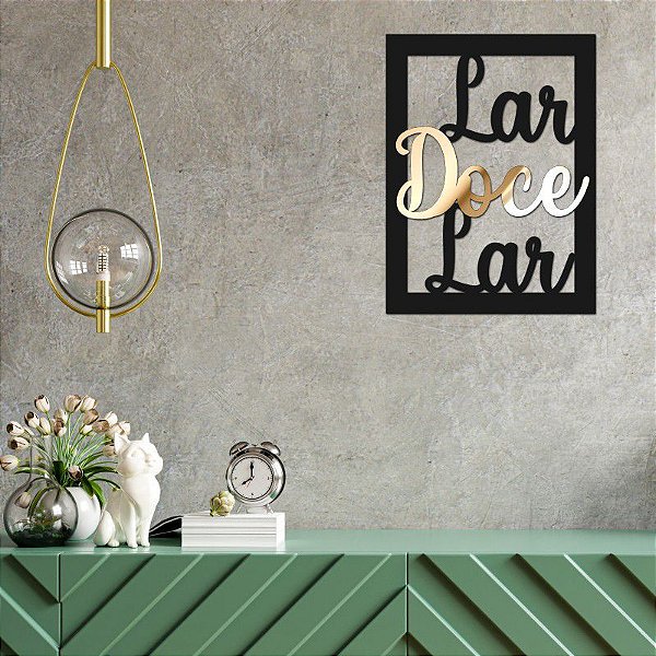 Quadro Lar Doce Lar com Acrílico Dourado