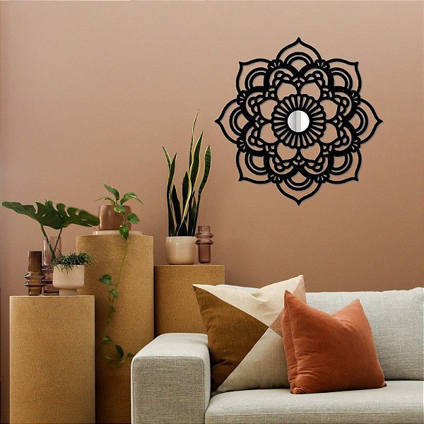 Mandala Harmonia das Flores Preta com Espelho