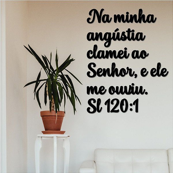 Placa "Na minha angústia clamei ao Senhor..." - Acríl. Preto