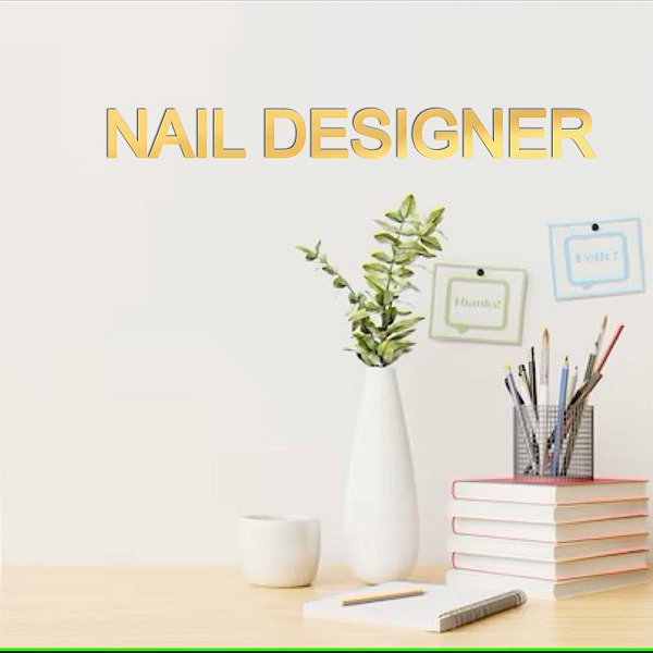 Espelho Decorativo "Nail Designer" 50cm - Acrílico Dourado
