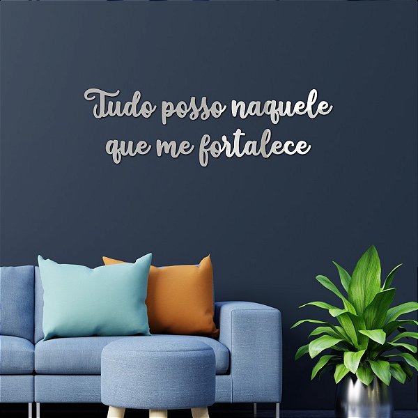 Espelho Decorativo Frase Tudo posso naquele que me fortalece - Prata
