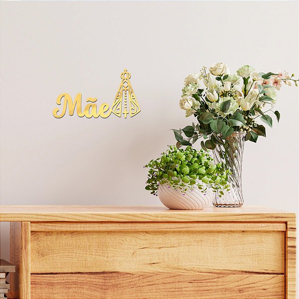 Espelho Decorativo "Mãe Aparecida" em Acrílico Esp. Dourado