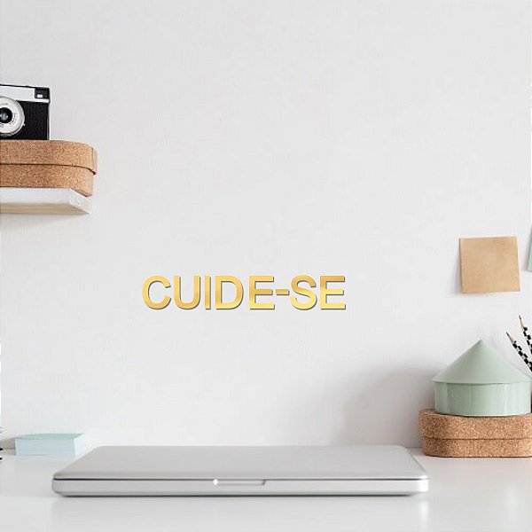Espelho Decorativo "CUIDE-SE"F1 - Acrílico Espelhado Dourado