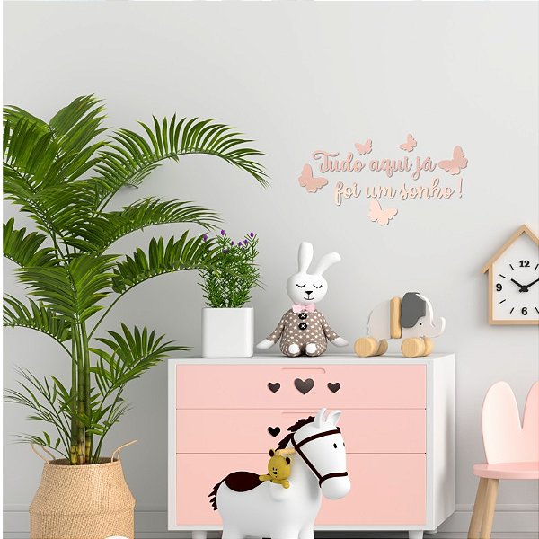 Espelho Tudo aqui já foi um sonho! com borboletas - Rosa