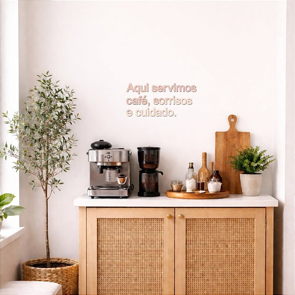 Espelho "Aqui servimos café, sorrisos e cuidado." - Rosa