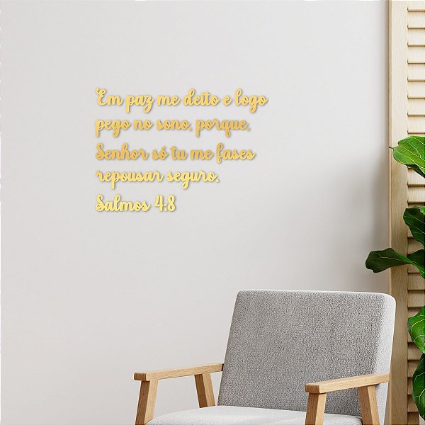 Espelho Decorativo "Em paz me deito... Salmo 4:8" - Dourado